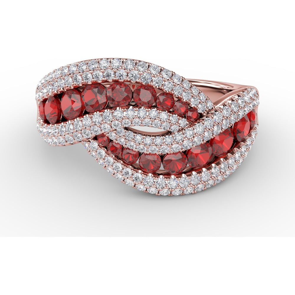 Intertwining Band with Round Rubies and Pavé Diamonds by Fana - 2.52 Carat Total Gemstone Weight