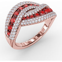 Intertwining Band with Round Rubies and Pavé Diamonds by Fana - 2.52 Carat Total Gemstone Weight