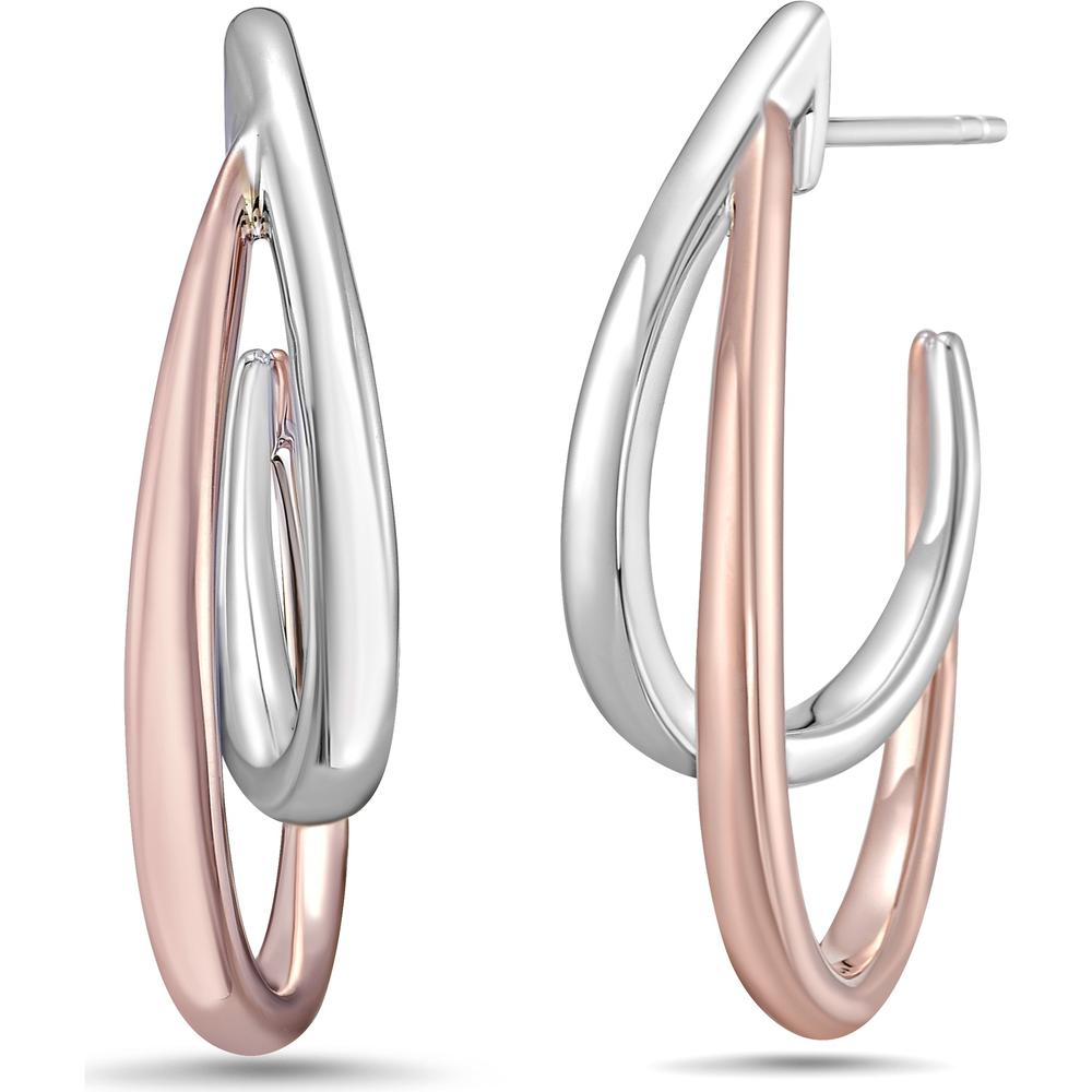 Intertwining Double Hoop Earrings in 18K White Gold and Rose Gold by Charles Krypell