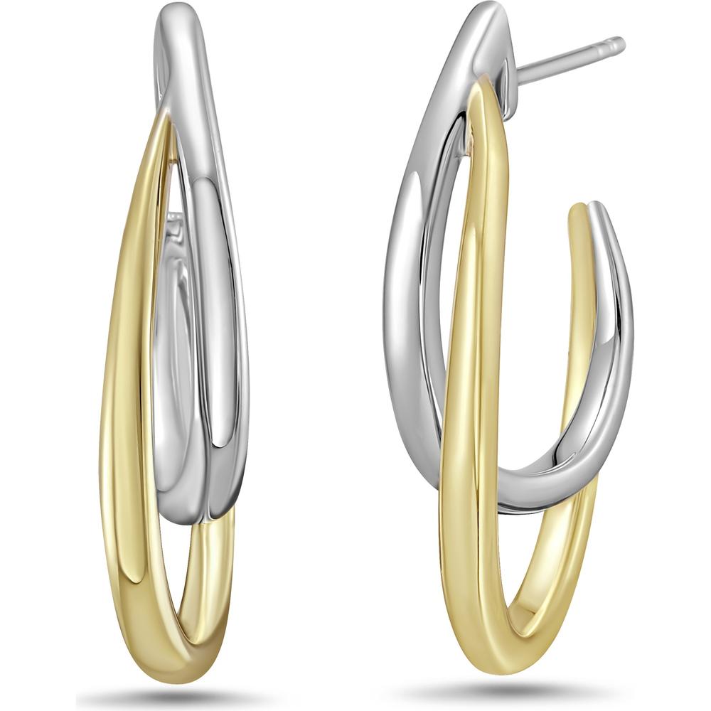 Intertwining Double Hoop Earrings in 18K White Gold and Yellow Gold by Charles Krypell