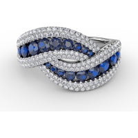 Intertwining Openwork Ring with Pavé Diamonds and Round Blue Sapphires by Fana - 2.50 Carat Total Gemstone Weight