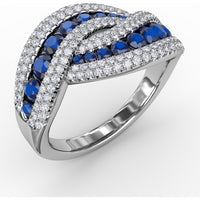 Intertwining Openwork Ring with Pavé Diamonds and Round Blue Sapphires by Fana - 2.50 Carat Total Gemstone Weight