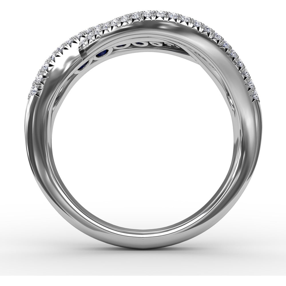 Intertwining Openwork Ring with Pavé Diamonds and Round Blue Sapphires by Fana - 2.50 Carat Total Gemstone Weight