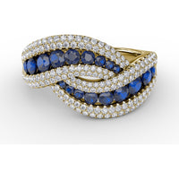 Intertwining Openwork Ring with Pavé Diamonds and Round Blue Sapphires by Fana - 2.50 Carat Total Gemstone Weight