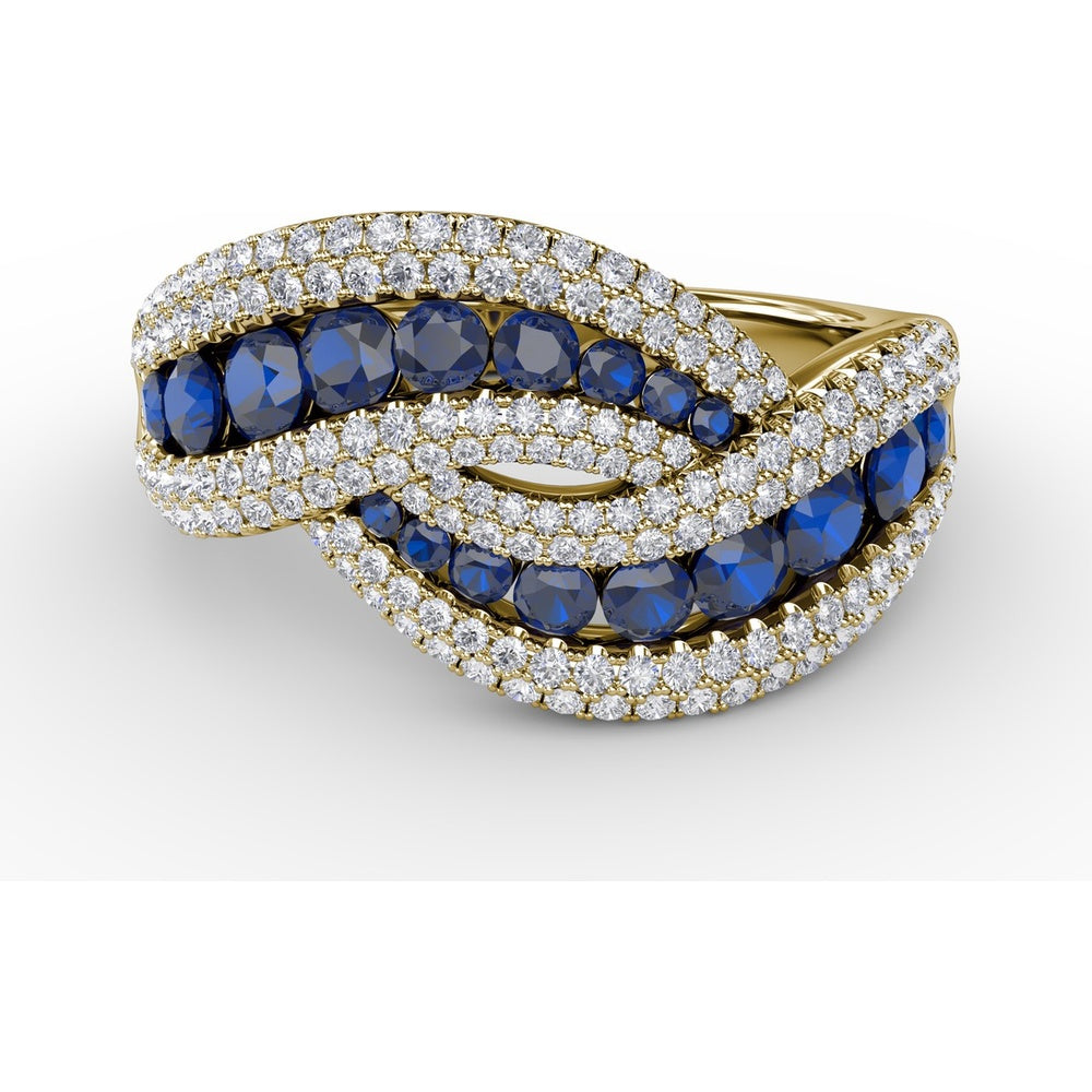 Intertwining Openwork Ring with Pavé Diamonds and Round Blue Sapphires by Fana - 2.50 Carat Total Gemstone Weight