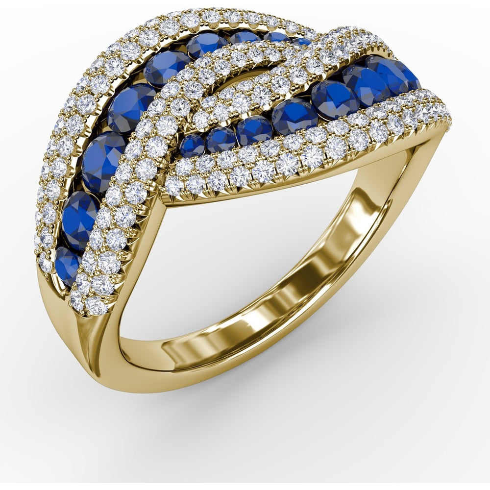 Intertwining Openwork Ring with Pavé Diamonds and Round Blue Sapphires by Fana - 2.50 Carat Total Gemstone Weight