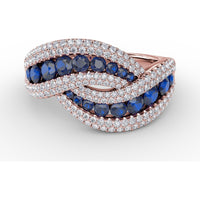 Intertwining Openwork Ring with Pavé Diamonds and Round Blue Sapphires by Fana - 2.50 Carat Total Gemstone Weight