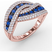 Intertwining Openwork Ring with Pavé Diamonds and Round Blue Sapphires by Fana - 2.50 Carat Total Gemstone Weight
