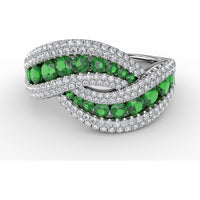 Intertwining Ring with Pavé Diamonds and Round Emeralds by Fana - 2.22 Carat Total Gemstone Weight