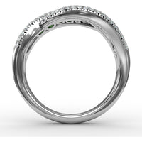 Intertwining Ring with Pavé Diamonds and Round Emeralds by Fana - 2.22 Carat Total Gemstone Weight