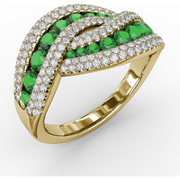 Intertwining Ring with Pavé Diamonds and Round Emeralds by Fana - 2.22 Carat Total Gemstone Weight