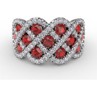 Interweaving Band with Prong Set Round Rubies and Pavé Diamonds by Fana - 2.52 Carat Total Gemstone Weight