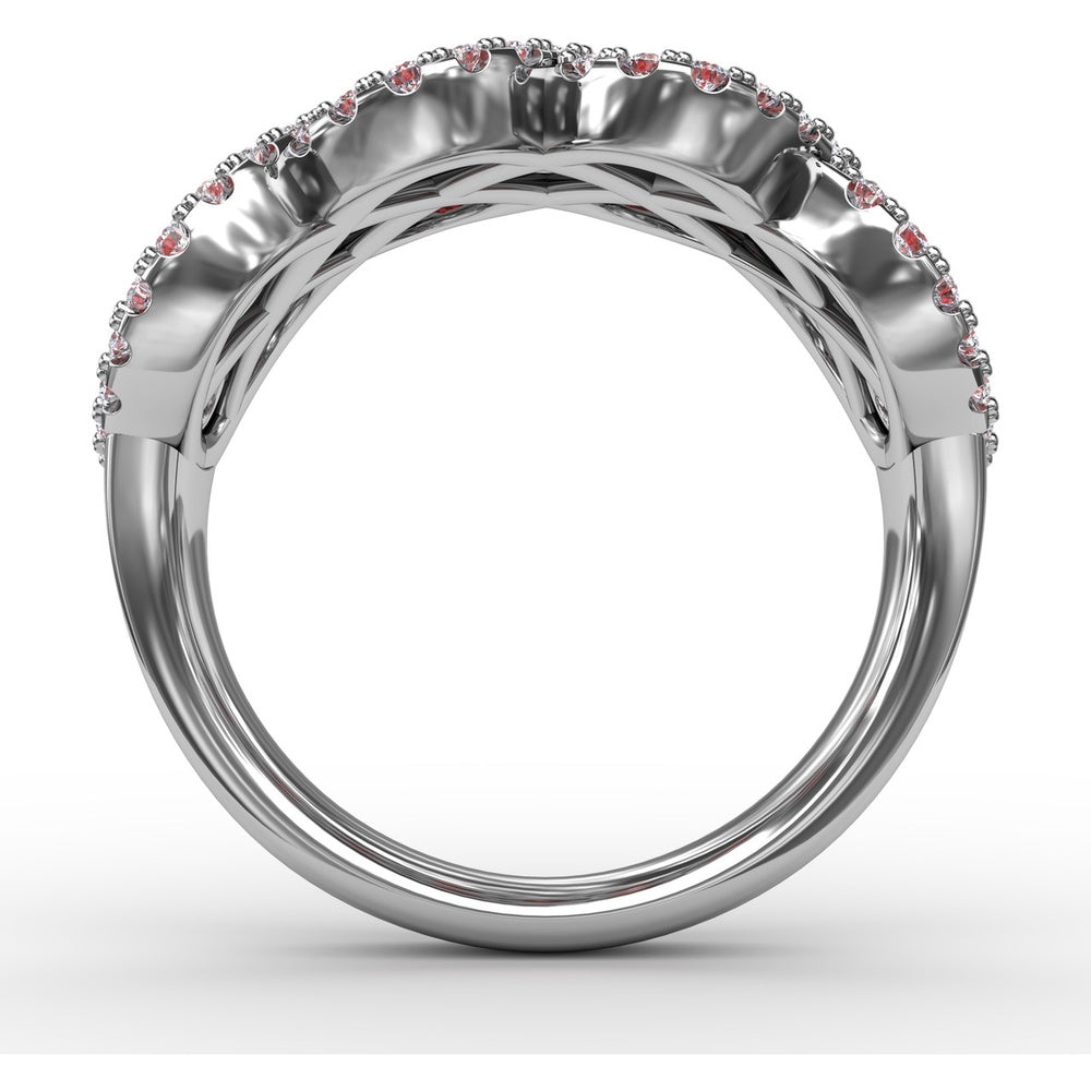 Interweaving Band with Prong Set Round Rubies and Pavé Diamonds by Fana - 2.52 Carat Total Gemstone Weight