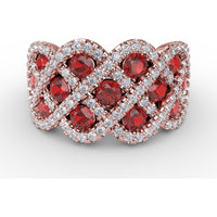 Interweaving Band with Prong Set Round Rubies and Pavé Diamonds by Fana - 2.52 Carat Total Gemstone Weight
