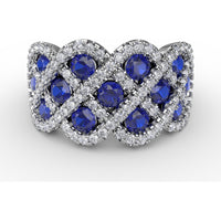 Interweaving Ring with Round Sapphires and Diamond Halos by Fana - 2.52 Carat Total Gemstone Weight