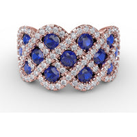 Interweaving Ring with Round Sapphires and Diamond Halos by Fana - 2.52 Carat Total Gemstone Weight