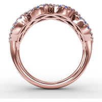 Interweaving Ring with Round Sapphires and Diamond Halos by Fana - 2.52 Carat Total Gemstone Weight