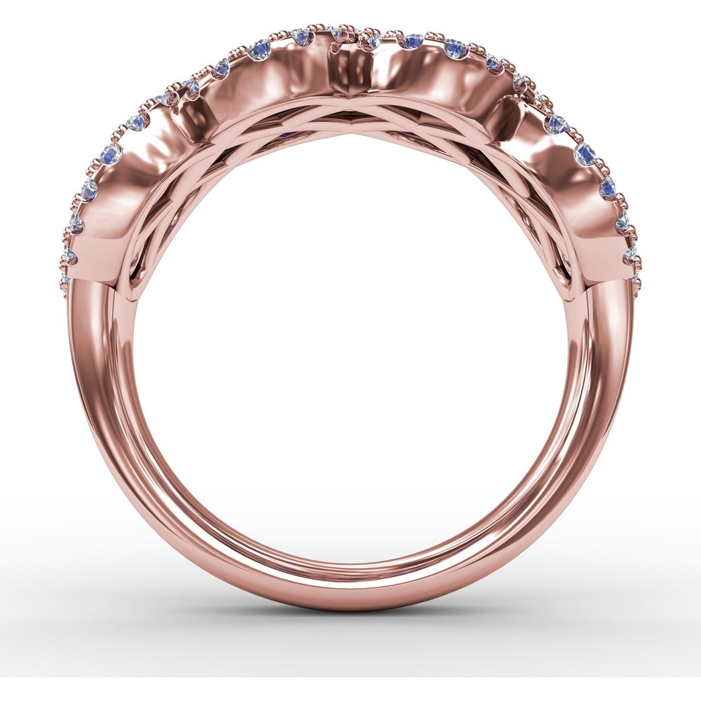 Interweaving Ring with Round Sapphires and Diamond Halos by Fana - 2.52 Carat Total Gemstone Weight