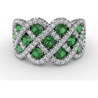 Interweaving Wide Band Ring with Round Emeralds and Pavé Diamonds by Fana - 2.18 Carat Total Gemstone Weight