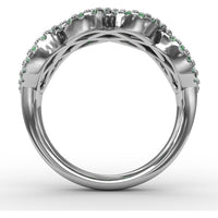 Interweaving Wide Band Ring with Round Emeralds and Pavé Diamonds by Fana - 2.18 Carat Total Gemstone Weight