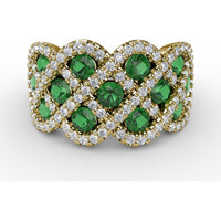 Interweaving Wide Band Ring with Round Emeralds and Pavé Diamonds by Fana - 2.18 Carat Total Gemstone Weight