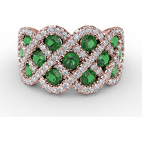 Interweaving Wide Band Ring with Round Emeralds and Pavé Diamonds by Fana - 2.18 Carat Total Gemstone Weight
