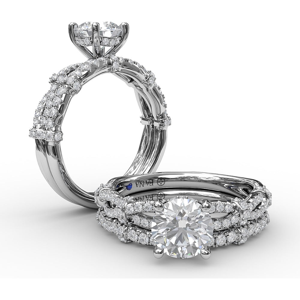 Interwoven Split Shank Engagement Ring Setting with Pavé Round Diamond Accents by Fana - 0.38 Carat Total Diamond Weight