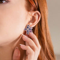 Ruchi New York - Ipanema Blue Sapphire Flower Earrings in 18K White Gold