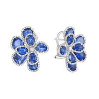 Ruchi New York - Ipanema Blue Sapphire Flower Earrings in 18K White Gold