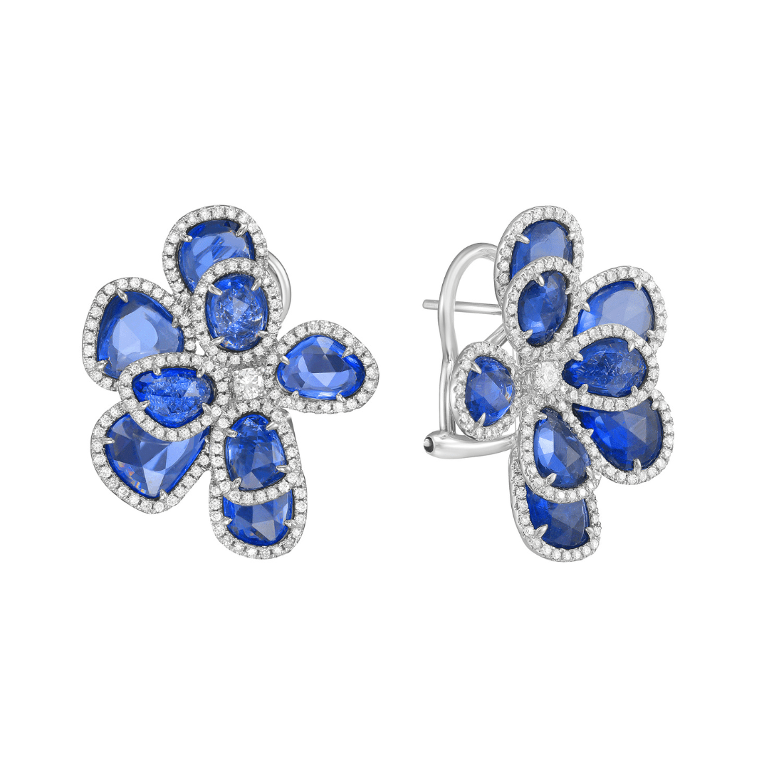 Ruchi New York - Ipanema Blue Sapphire Flower Earrings in 18K White Gold