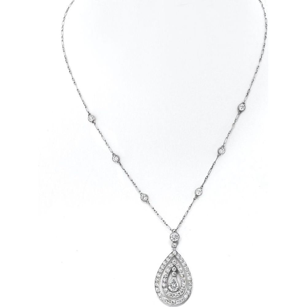 J.E. Caldwell Platinum Diamond Pendant Necklace with Teardrop Design - 3.85 Carat Total Diamond Weight