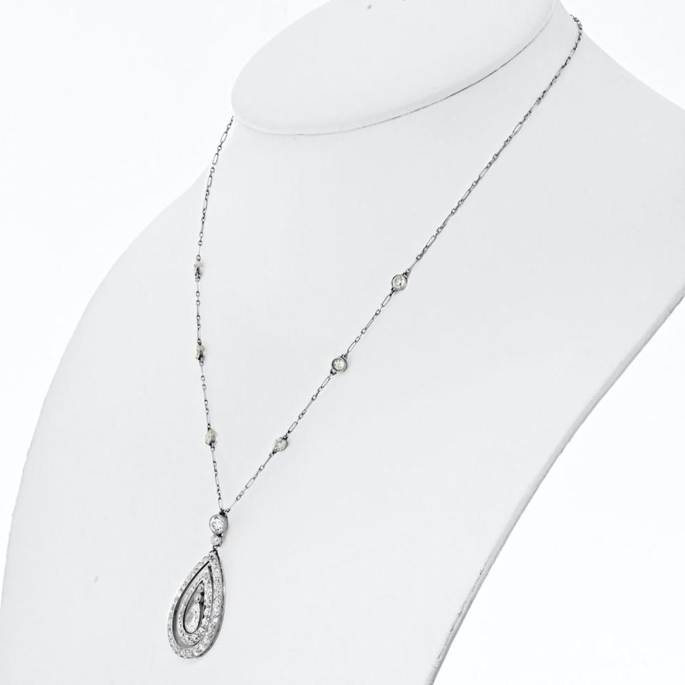J.E. Caldwell Platinum Diamond Pendant Necklace with Teardrop Design - 3.85 Carat Total Diamond Weight