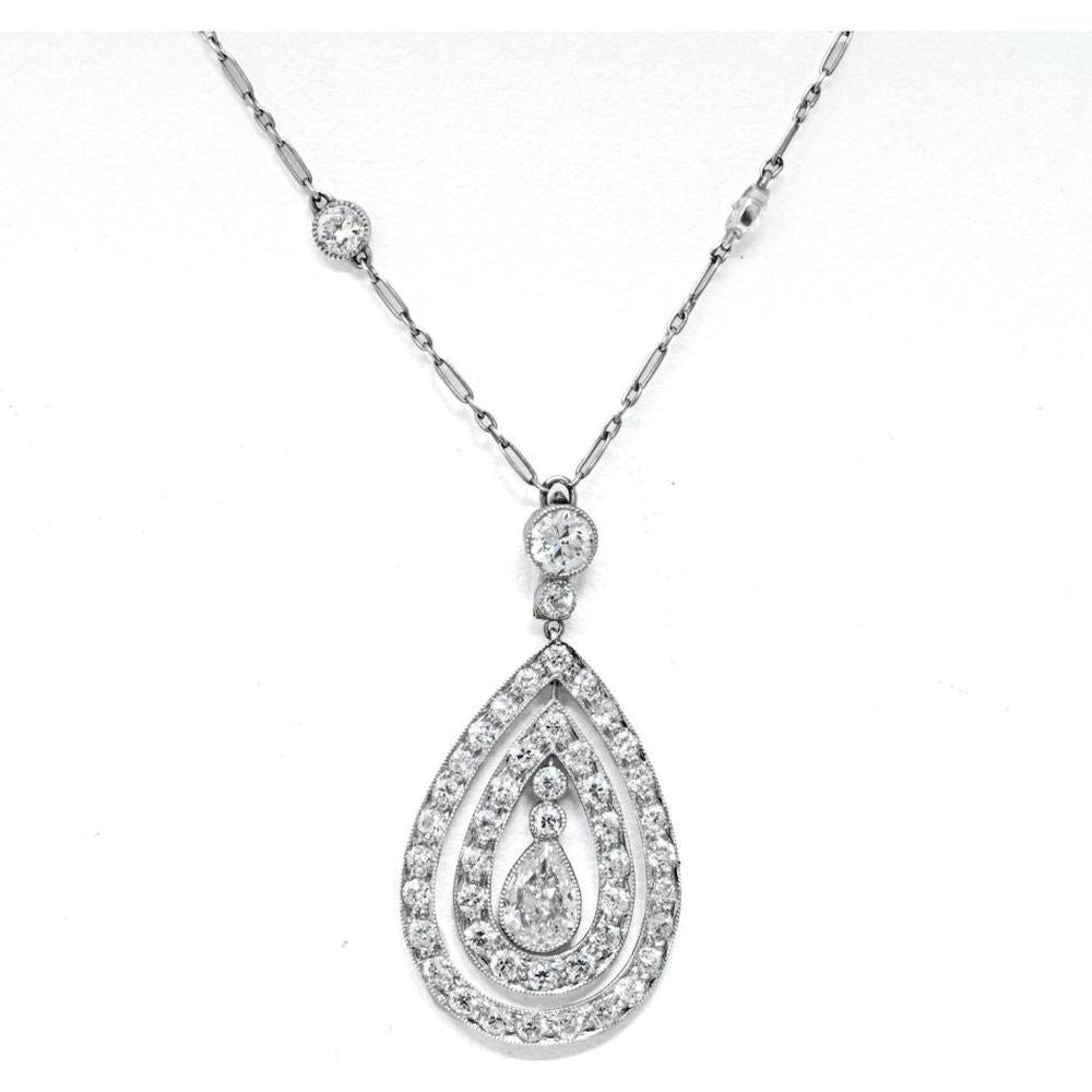 J.E. Caldwell Platinum Diamond Pendant Necklace with Teardrop Design - 3.85 Carat Total Diamond Weight