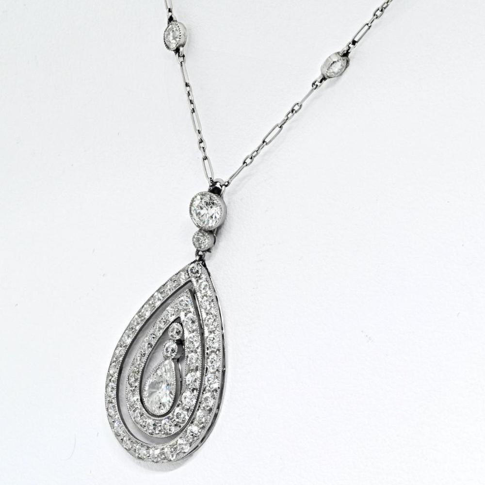 J.E. Caldwell Platinum Diamond Pendant Necklace with Teardrop Design - 3.85 Carat Total Diamond Weight