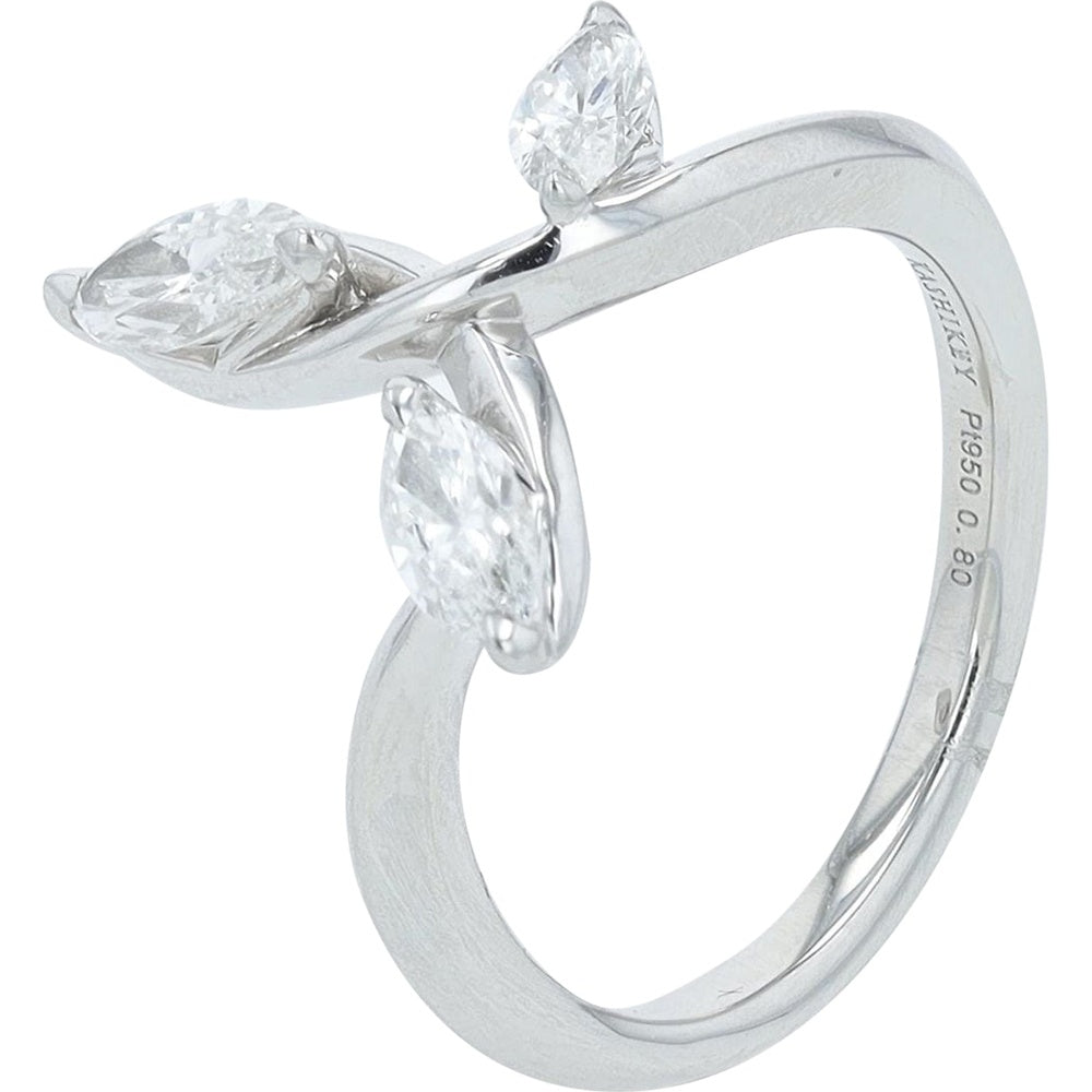 Kashikey Platinum 950 Vine Wrap Ring with Three Pear-Shaped Diamonds - 0.80 Carat Total Diamond Weight