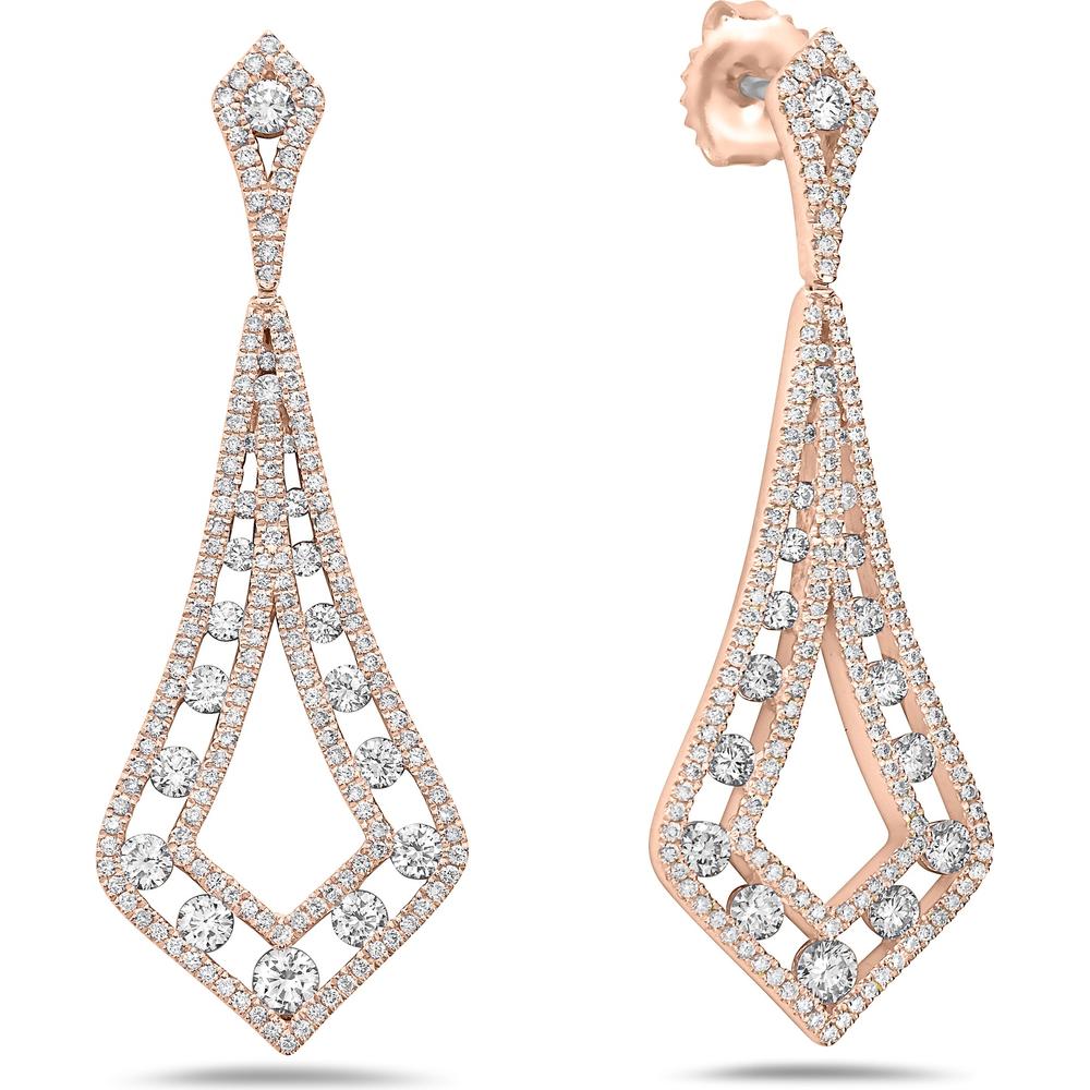 Kite Shape Floating Diamond Drop Earrings in 18K Rose Gold by Charles Krypell