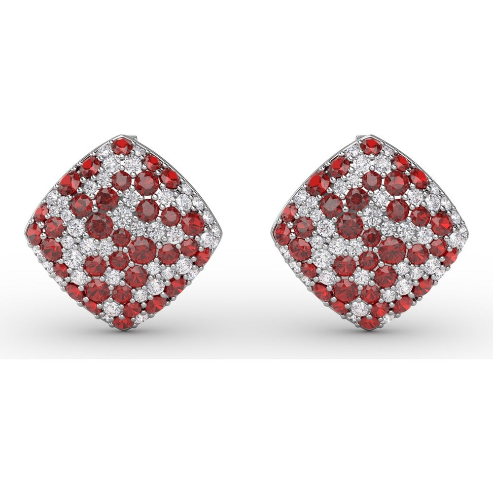 Kite-Shaped Pavé Ruby and Diamond Stud Earrings by Fana - 2.67 Carat Total Gemstone Weight