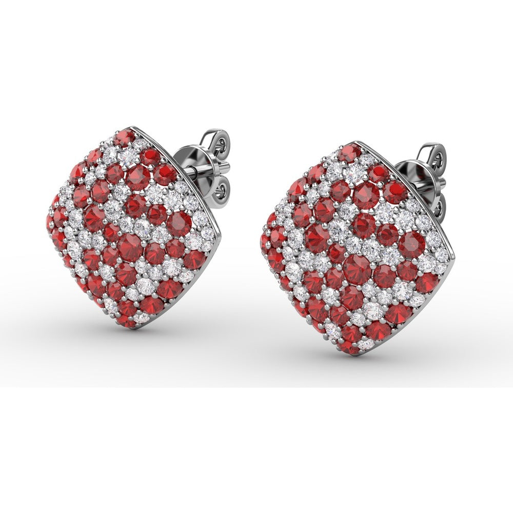 Kite-Shaped Pavé Ruby and Diamond Stud Earrings by Fana - 2.67 Carat Total Gemstone Weight