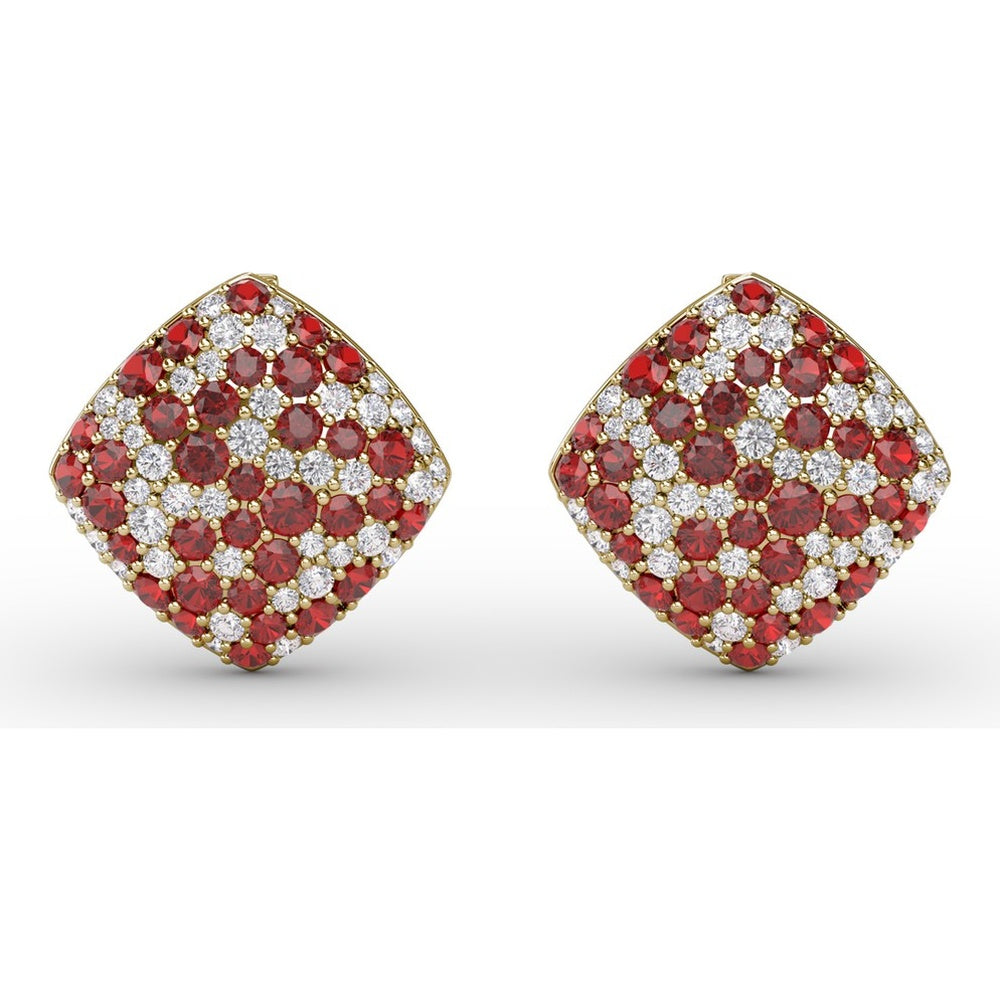 Kite-Shaped Pavé Ruby and Diamond Stud Earrings by Fana - 2.67 Carat Total Gemstone Weight