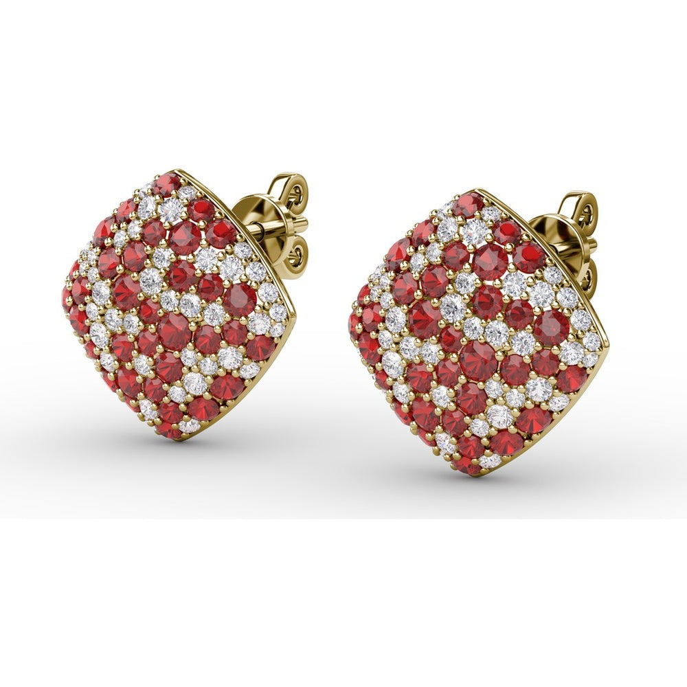 Kite-Shaped Pavé Ruby and Diamond Stud Earrings by Fana - 2.67 Carat Total Gemstone Weight