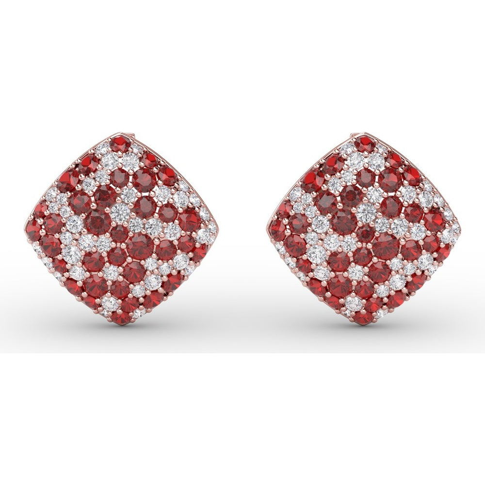 Kite-Shaped Pavé Ruby and Diamond Stud Earrings by Fana - 2.67 Carat Total Gemstone Weight