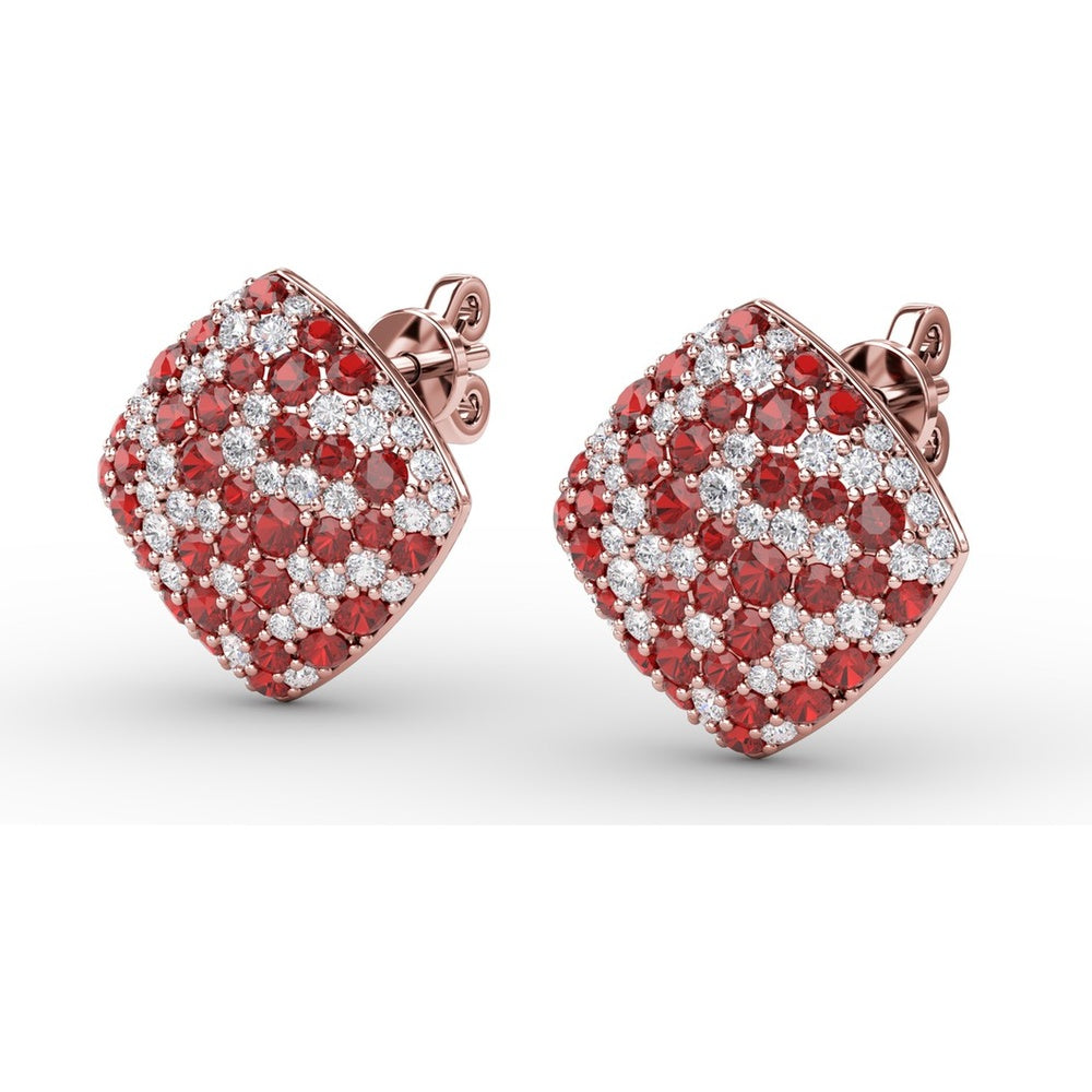 Kite-Shaped Pavé Ruby and Diamond Stud Earrings by Fana - 2.67 Carat Total Gemstone Weight
