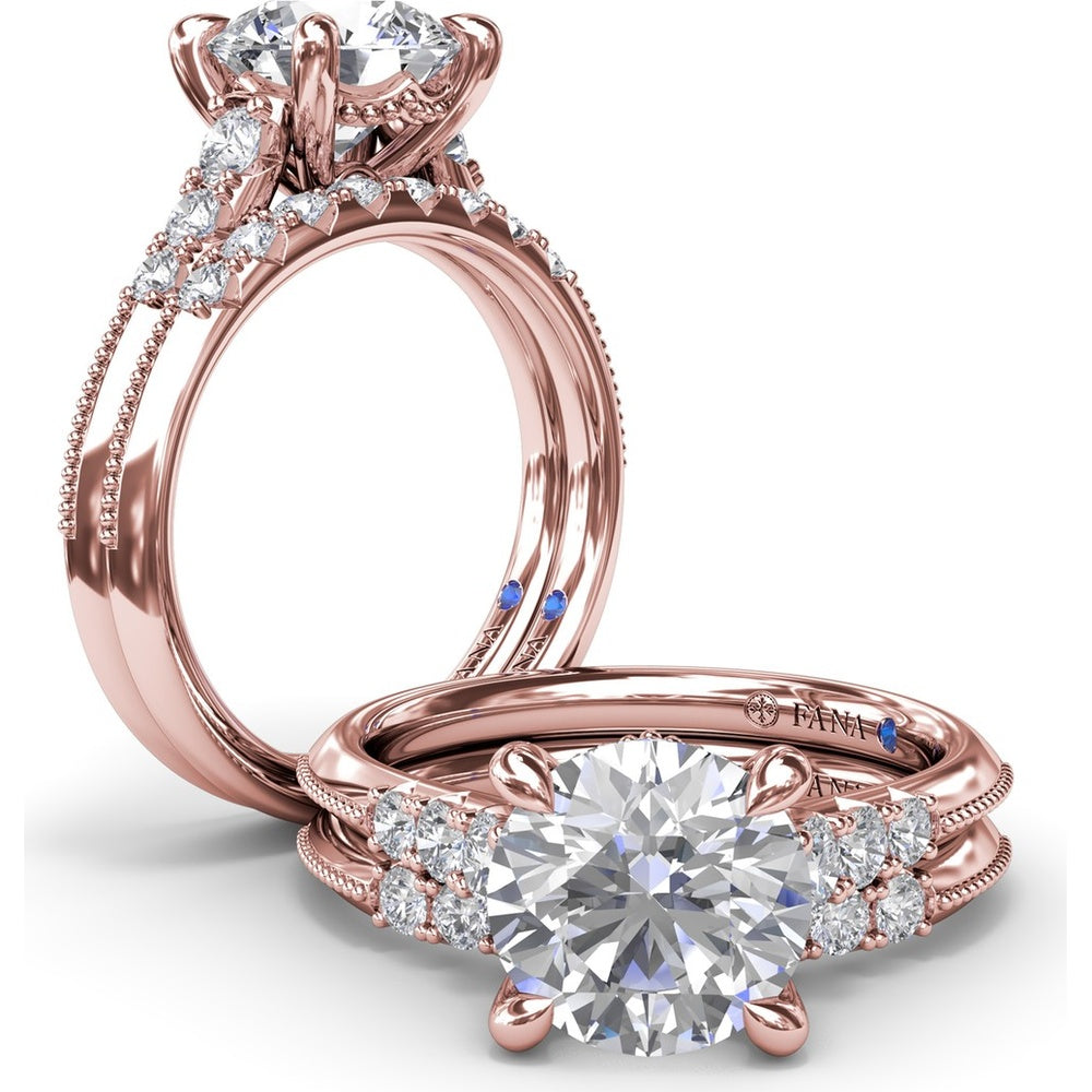 Knife-Edge Diamond Wedding Band with Round Brilliant Diamonds and Milgrain Detail by Fana - 0.24 Carat Total Diamond Weight