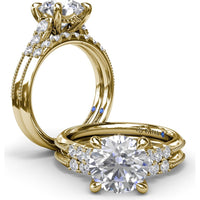 Knife-Edge Diamond Wedding Band with Round Brilliant Diamonds and Milgrain Detail by Fana - 0.24 Carat Total Diamond Weight