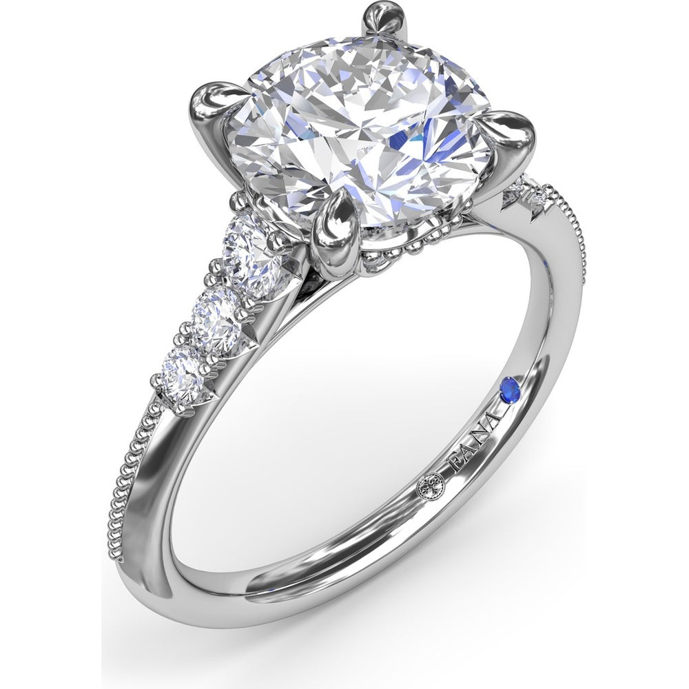 Knife-Edge Engagement Ring Setting with Graduated Round Diamond Shoulders and Milgrain Detail by Fana - 0.33 Carat Total Diamond Weight