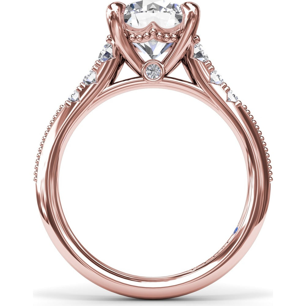 Knife-Edge Engagement Ring Setting with Graduated Round Diamond Shoulders and Milgrain Detail by Fana - 0.33 Carat Total Diamond Weight