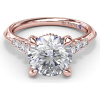 Knife-Edge Engagement Ring Setting with Graduated Round Diamond Shoulders and Milgrain Detail by Fana - 0.33 Carat Total Diamond Weight