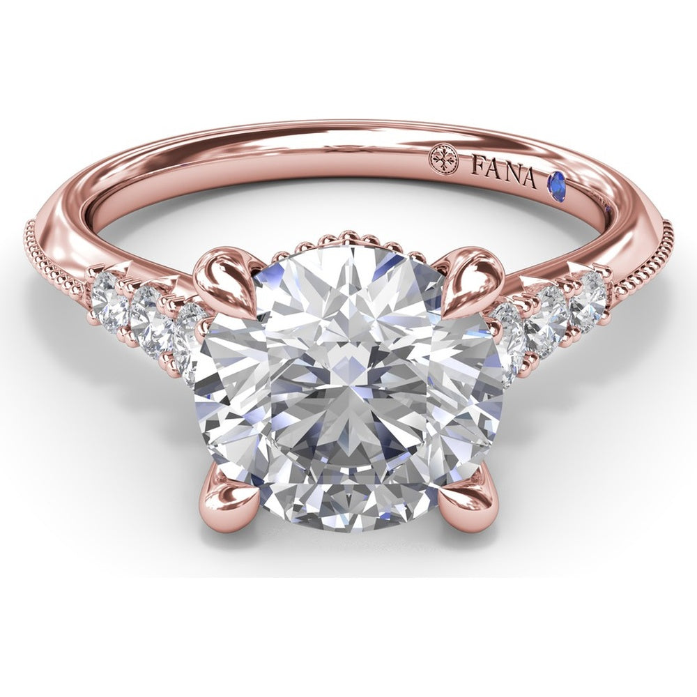 Knife-Edge Engagement Ring Setting with Graduated Round Diamond Shoulders and Milgrain Detail by Fana - 0.33 Carat Total Diamond Weight