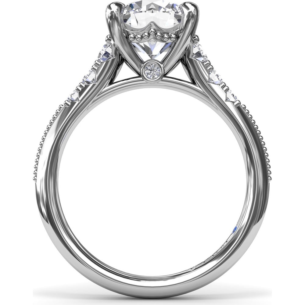 Knife-Edge Engagement Ring Setting with Graduated Round Diamond Shoulders and Milgrain Detail by Fana - 0.33 Carat Total Diamond Weight