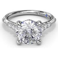 Knife-Edge Engagement Ring Setting with Graduated Round Diamond Shoulders and Milgrain Detail by Fana - 0.33 Carat Total Diamond Weight